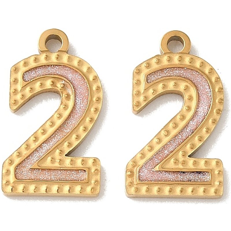Charms en Émail Numéro 2 en Acier Inoxydable 304 avec Poudre Pailletée — Breloques et pendentifs