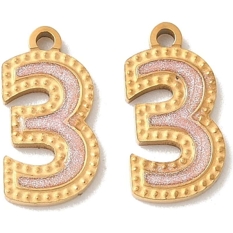 304 Stainless Steel Enamel Number 3 Charms with Glitter Powder — Charms & Pendants