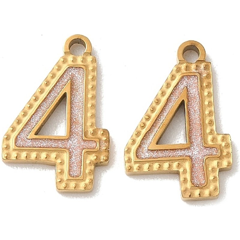 304 Stainless Steel Enamel Number 4 Charms with Glitter Powder — Charms & Pendants