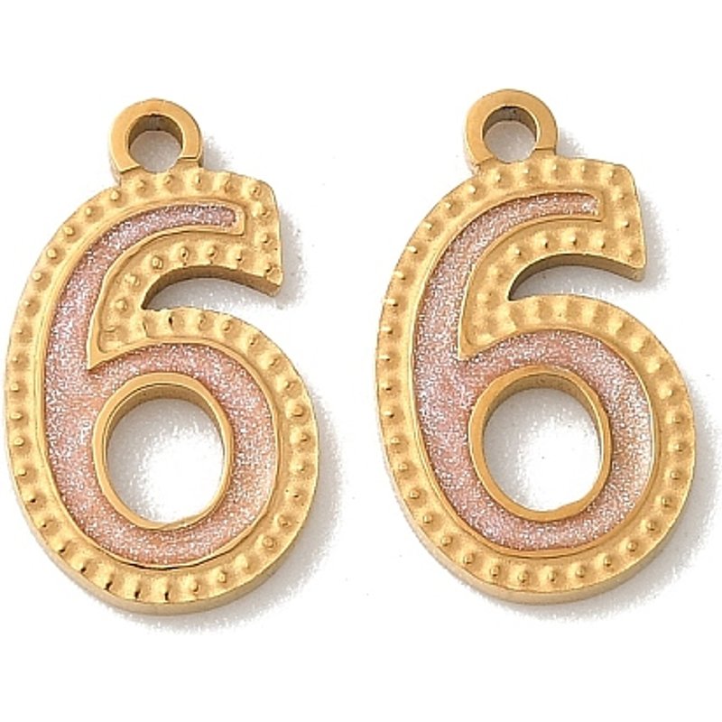 Charm en Émail Numéro 6 en Acier Inoxydable 304 avec Poudre Pailletée — Breloques et pendentifs