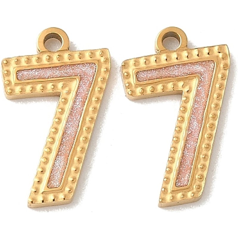 Charm en Émail Numéro 7 en Acier Inoxydable 304 avec Paillettes — Breloques et pendentifs