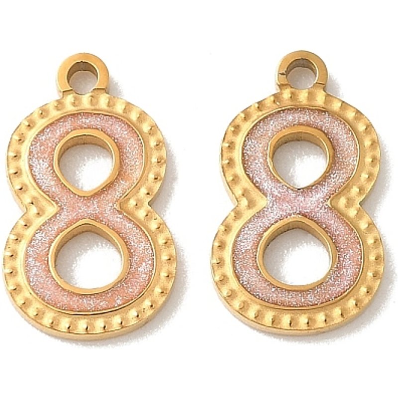 Charms en Émail en Acier Inoxydable 304, Numéro 8 avec Paillettes — Breloques et pendentifs
