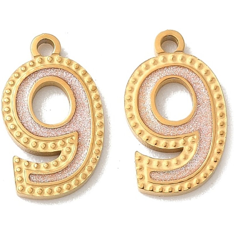 304 Stainless Steel Enamel Number 9 Charms with Glitter Powder — Charms & Pendants