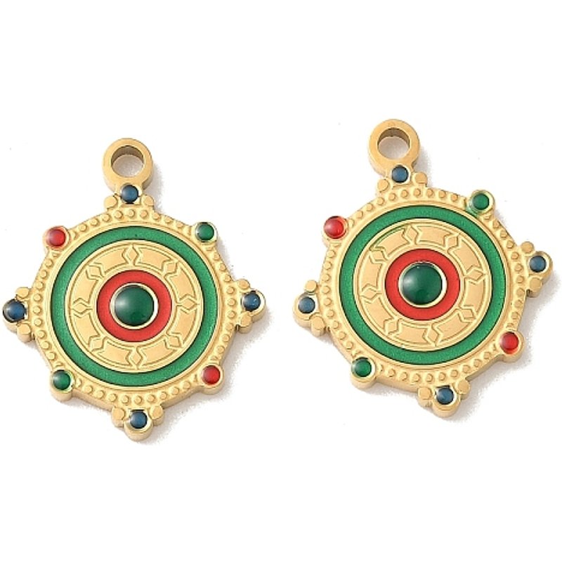Pendants Enamel Ronds en Acier Inoxydable 304 avec Plaquage en Or 18K — Breloques et pendentifs