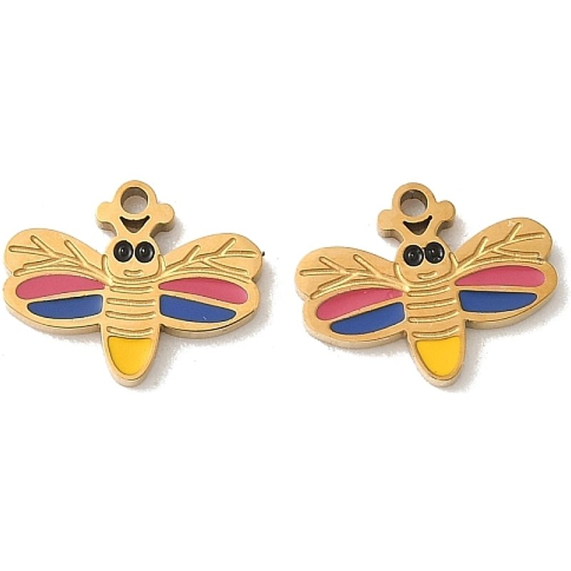 304 Stainless Steel Bee Charms, 18K Gold Plated Enamel Pendants — Charms & Pendants
