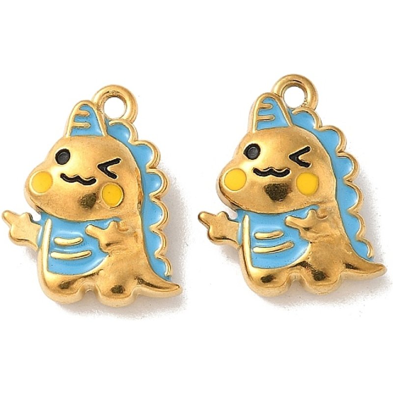 Pendentif en Émail Dinosaure en Acier Inoxydable 304 avec Plaquage en Or 18K — Breloques et pendentifs