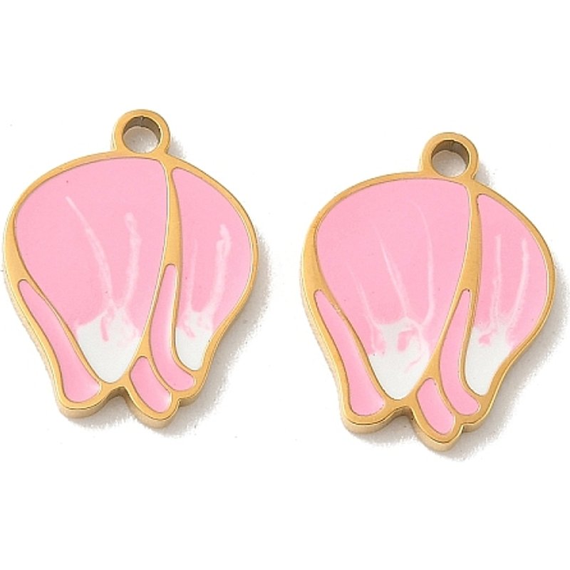 Charms en Émail en Acier Inoxydable 304, Fleurs, Plaqué Or 18K — Breloques et pendentifs