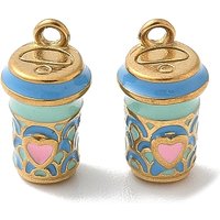 304 Stainless Steel Enamel Cup Charms with 18K Gold Plating — Charms & Pendants