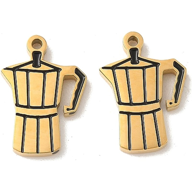 Pendentif en Émail en Acier Inoxydable 304, Cafetière, Plaqué Or 18K — Breloques et pendentifs