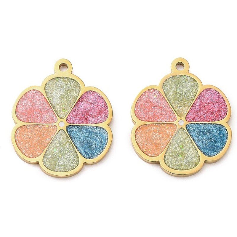 Pendentif en Acier Inoxydable 304 avec Émail et Paillettes en Fleur — Breloques et pendentifs