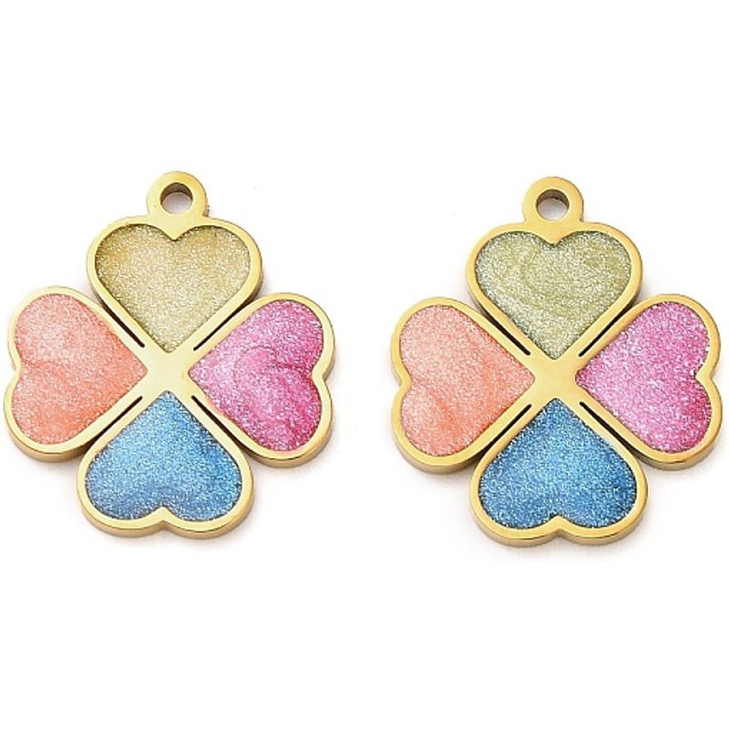 Pendentif en Acier Inoxydable 304 en Forme de Trèfle avec Émail et Paillettes — Breloques et pendentifs