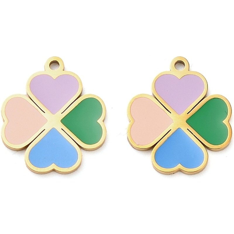 Pendentifs en acier inoxydable 304 en forme de trèfle avec émail et placage ionique — Breloques et pendentifs
