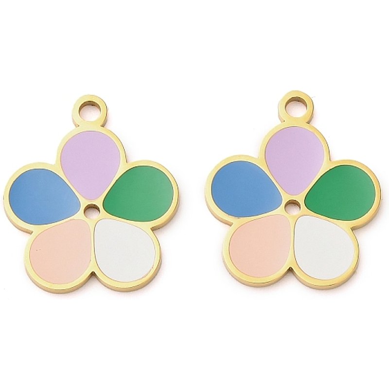 304 Stainless Steel Flower Pendant with Enamel and Ion Plating — Charms & Pendants