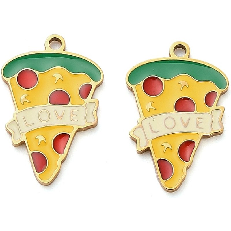 304 Stainless Steel Pizza Pendant with 18K Gold Plating — Charms & Pendants