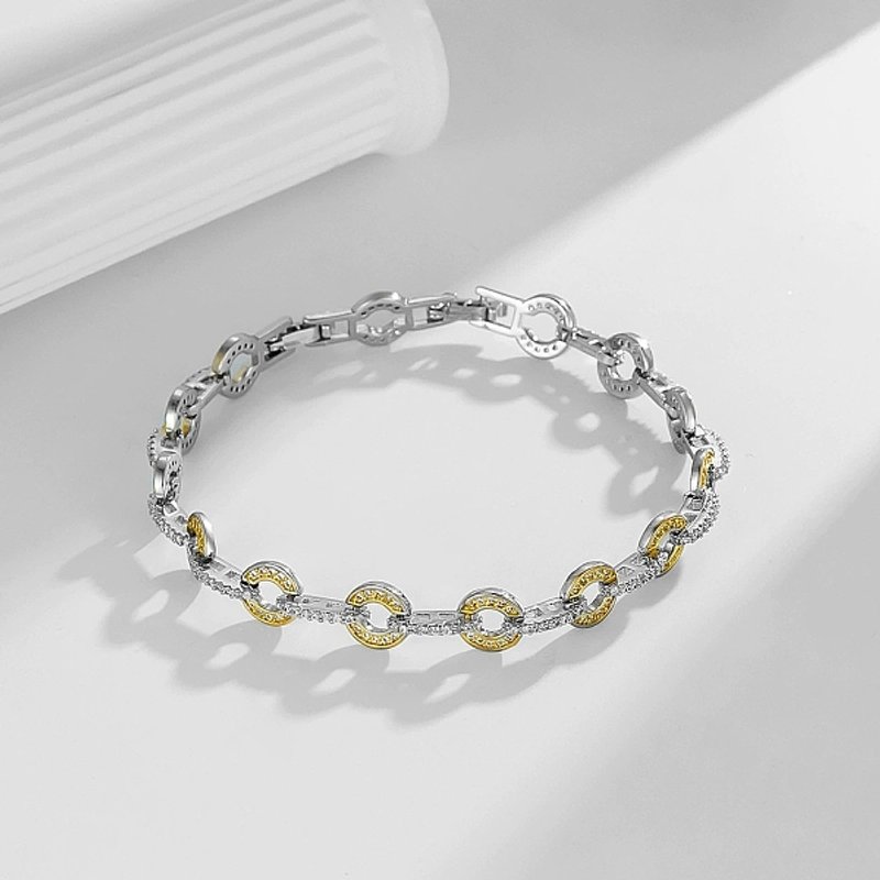 Bracelet en Lien Chaîne en Laiton avec Zircon Cubique Transparent pour Femmes — Bracelet Femme