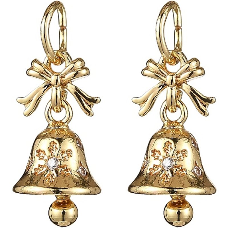 Brass Micro Pave Cubic Zirconia Christmas Bell Pendant with Jump Ring