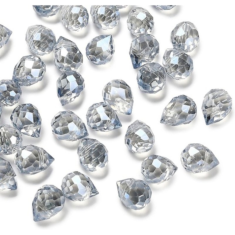 Charms en Verre Transparent en Forme de Goutte, Facettés, Gris Clair, 10x7.5mm — Breloques et pendentifs