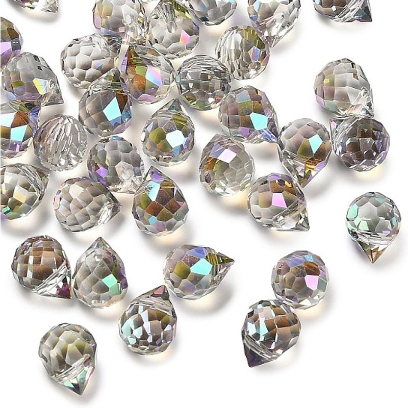 Charms en verre transparent, en forme de goutte, facettés, gris foncé — Breloques et pendentifs