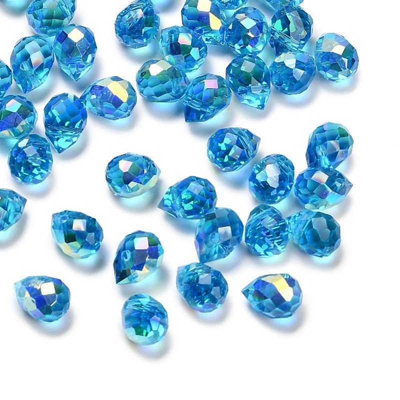 Teardrop Transparent Glass Charms, Faceted, AB Color Plated, Blue — Charms & Pendants