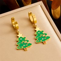 304 Stainless Steel Enamel Hoop Earrings - Christmas Tree Design — Hoop Earrings