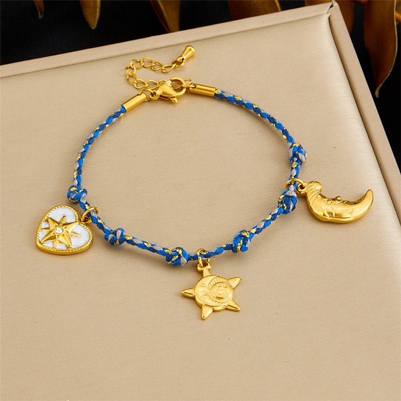 304 Stainless Steel Rhinestone Charm Bracelet for Women - Heart, Moon, Star — Bracelet Women