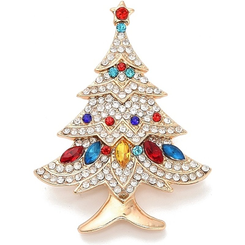 Christmas Tree Rhinestone Lapel Pin for Clothes, Colorful — Brooches