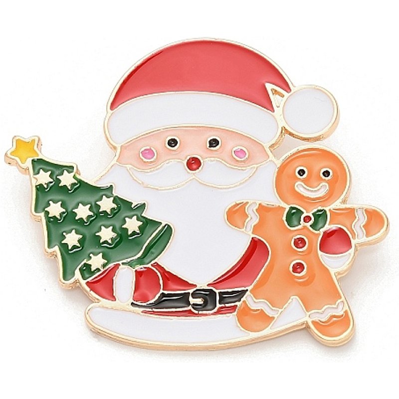 Santa Claus Christmas Tree Gingerbread Man Enamel Pins — Brooches