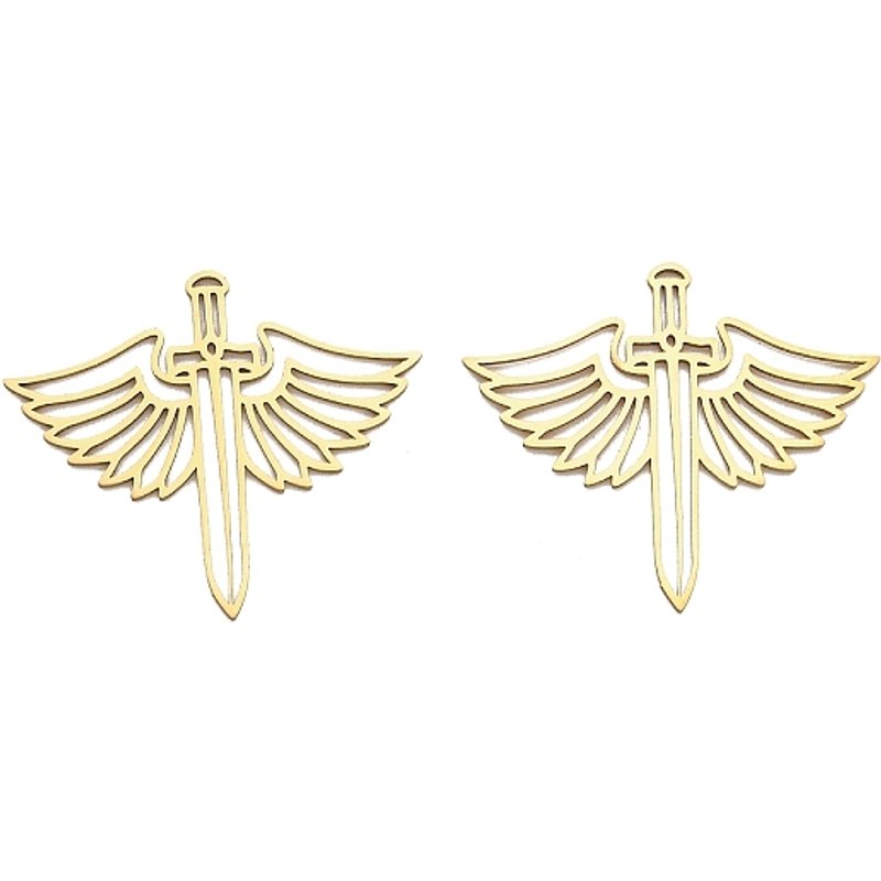 201 Stainless Steel Sword with Wing Charm Pendant, Golden — Charms & Pendants