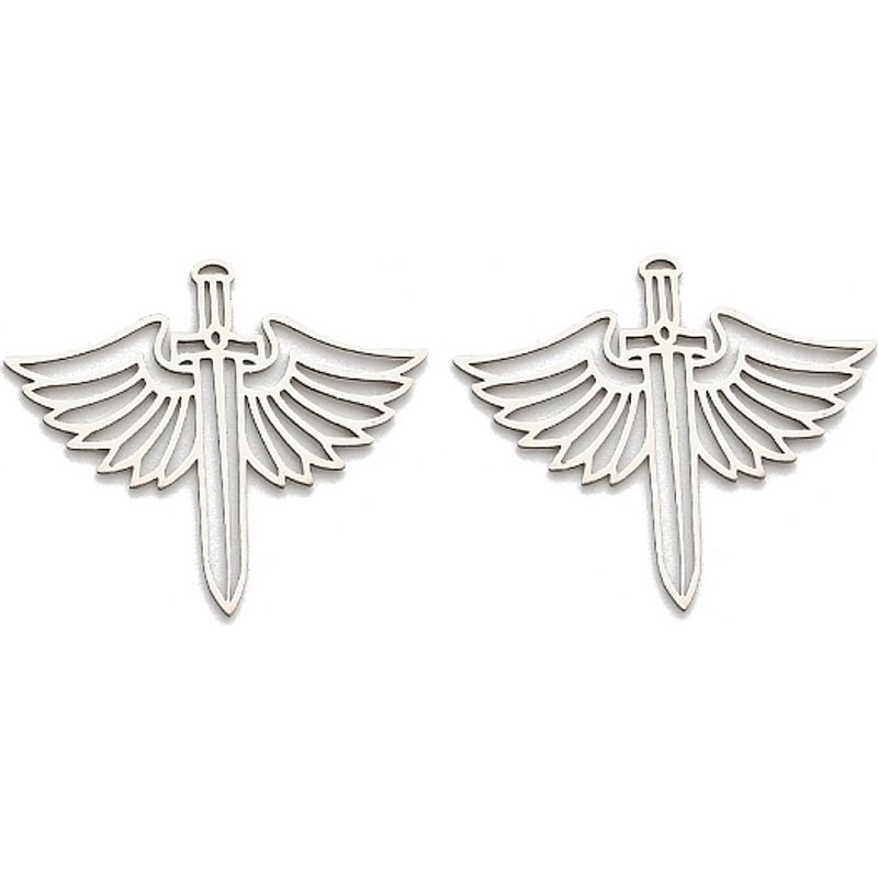 201 Stainless Steel Sword with Wing Charm Pendant