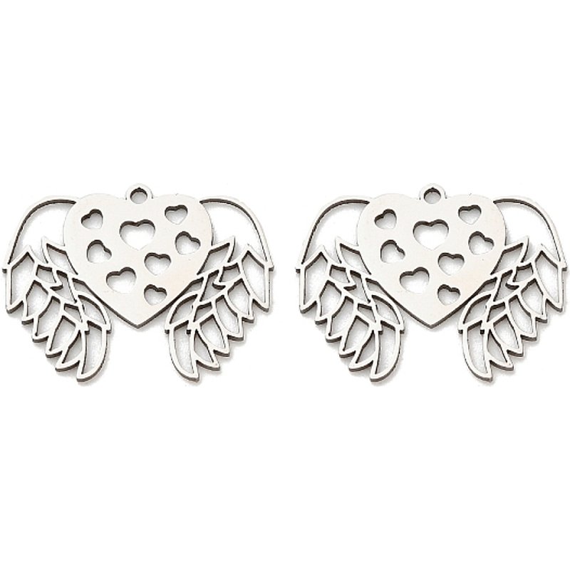 201 Stainless Steel Wing and Heart Charm Pendant