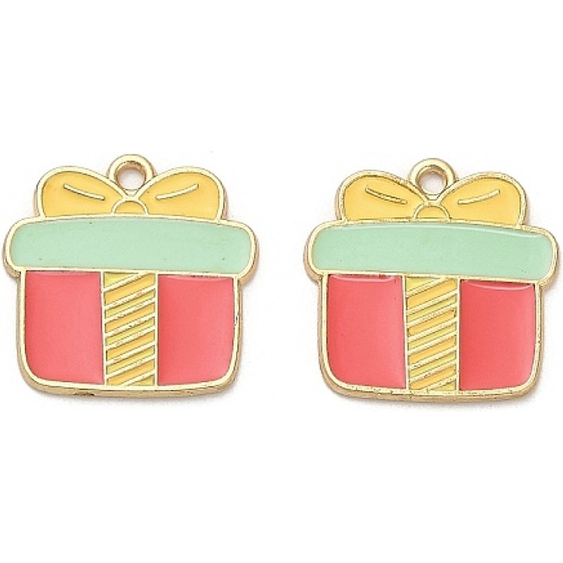 Pendentifs en Émail en Alliage, Finition Dorée, Modèle Boîte, 20.5x20x1.5mm — Breloques et pendentifs