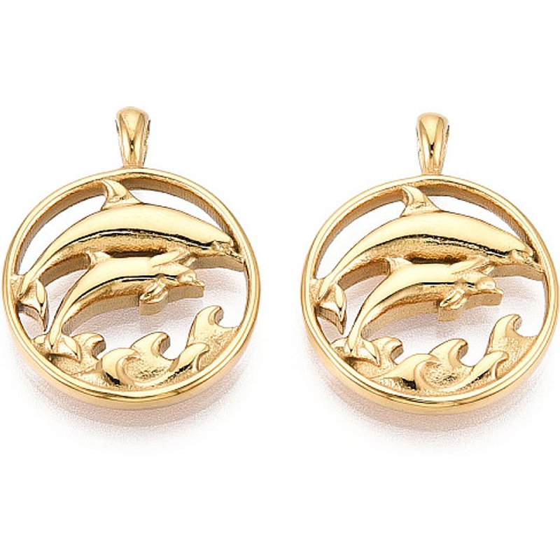 Pendentif en Acier Inoxydable 304 avec Dauphin, Plaqué Or 18K — Breloques et pendentifs