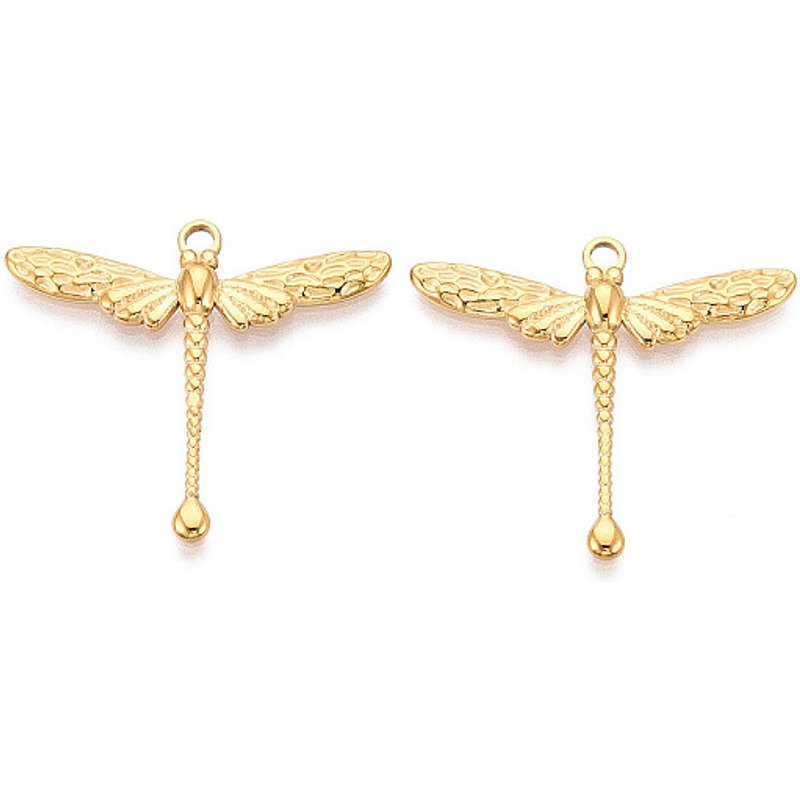 304 Stainless Steel Dragonfly Pendant with 18K Gold Plating — Charms & Pendants