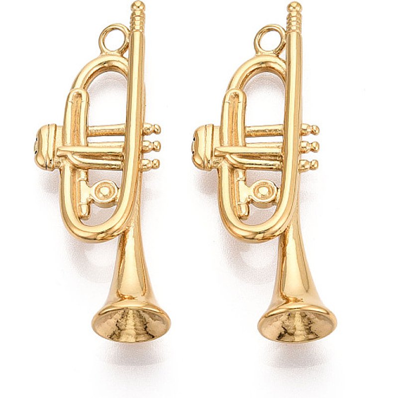 Pendentif Trombone en Acier Inoxydable 304, Plaqué Or 18K — Breloques et pendentifs