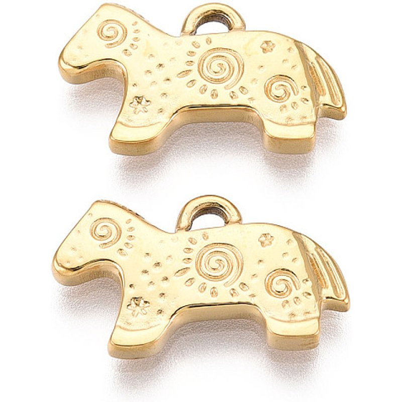 Pendentif en Acier Inoxydable 304, Cheval, Plaqué Or 18K — Breloques et pendentifs