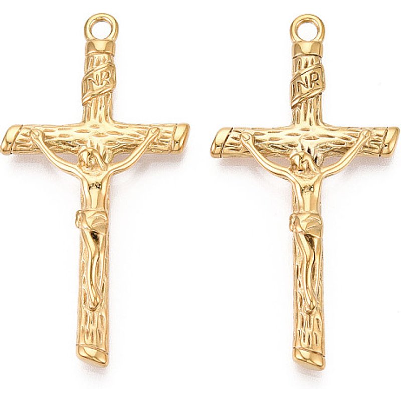 304 Stainless Steel Crucifix Pendant with 18K Gold Plating — Charms & Pendants