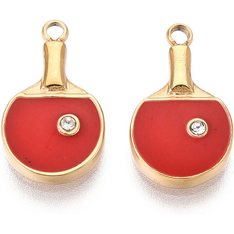 Pendentif en Acier Inoxydable 304 avec Cristaux Pave - Raquettes de Ping Pong — Breloques et pendentifs