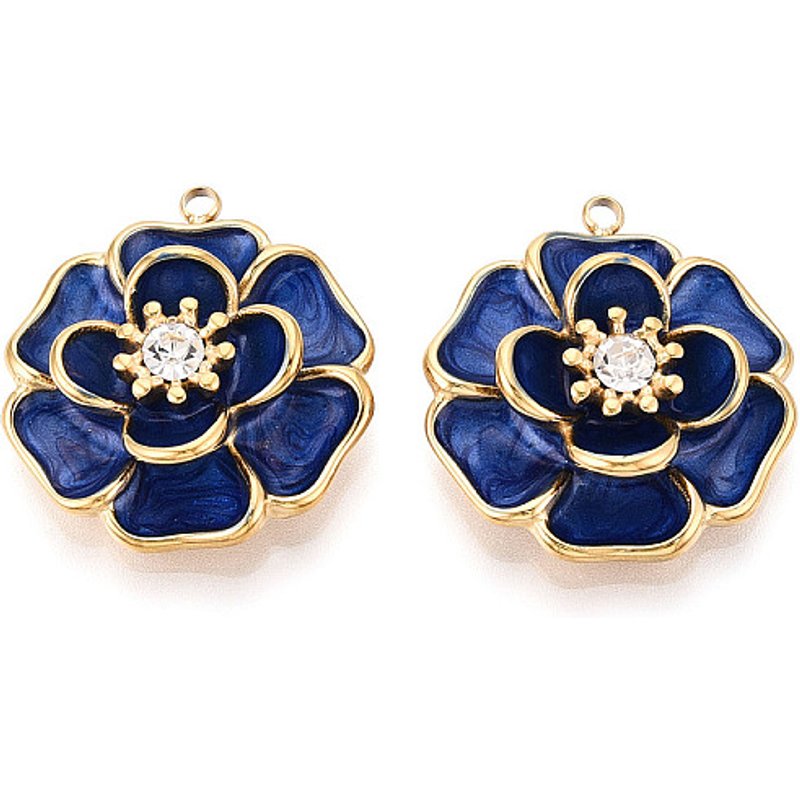 Pendentif en Acier Inoxydable avec Fleurs et Cristaux Pave — Breloques et pendentifs