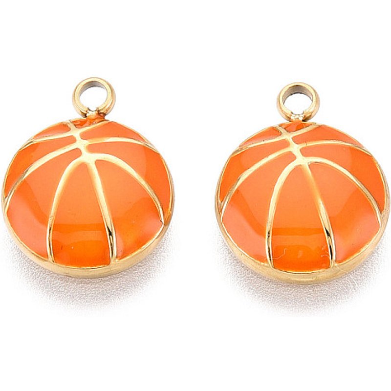 304 Stainless Steel Basketball Charms with 18K Gold Plating — Charms & Pendants