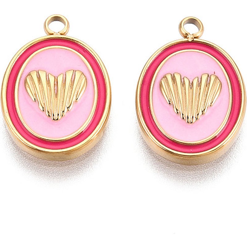 304 Stainless Steel Oval Heart Enamel Pendant, 18K Gold Plated — Charms & Pendants