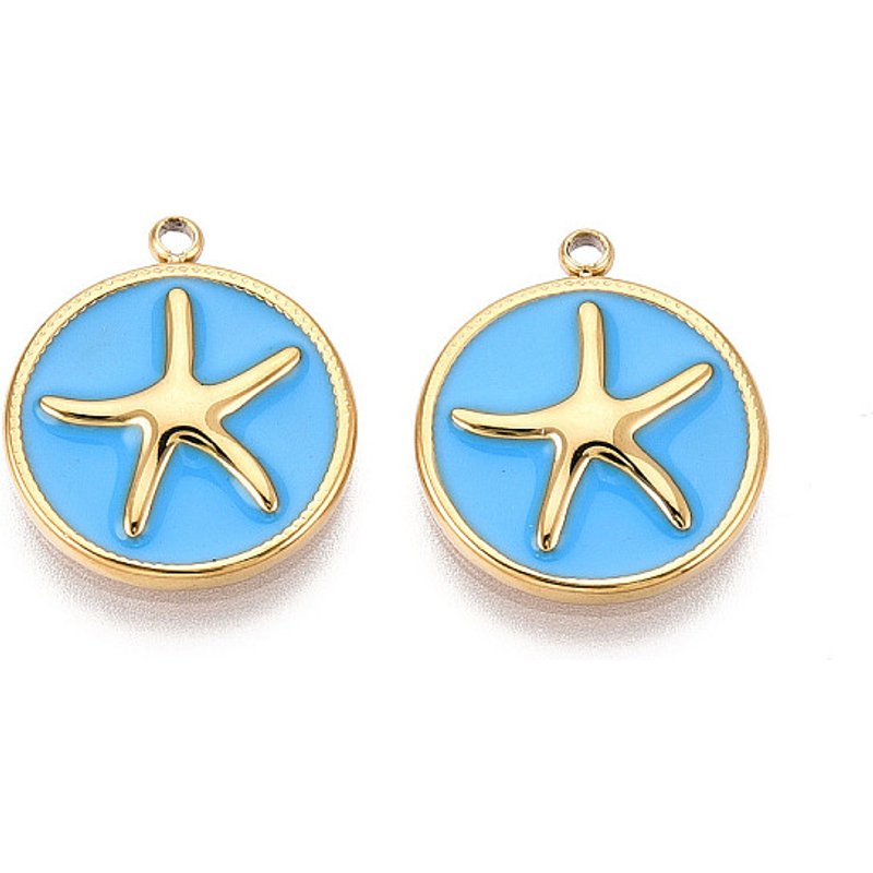Pendentif en Acier Inoxydable 304 Émaillé avec Étoile de Mer en Bleu Ciel — Breloques et pendentifs