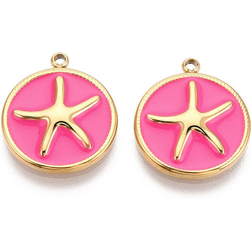 Pendentif Étoile de Mer en Acier Inoxydable 304, Rose Fluo, Plaqué Or 18K — Breloques et pendentifs