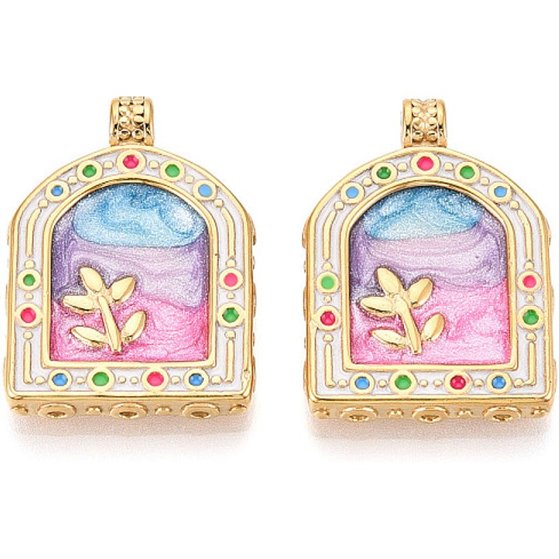 Pendentif en Acier Inoxydable 304 Émaillé - Arche avec Fleur, Plaqué Or — Breloques et pendentifs