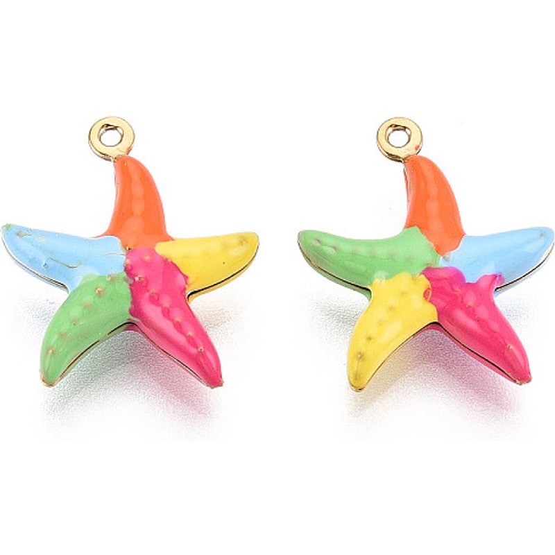 304 Stainless Steel Starfish Enamel Pendant with 18K Gold Plating — Charms & Pendants