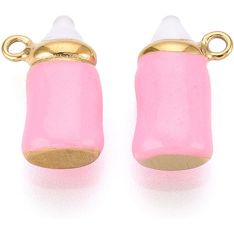 Pendentif en Émail en Acier Inoxydable 304, Bouteille, Plaqué Or 18K, Rose — Breloques et pendentifs