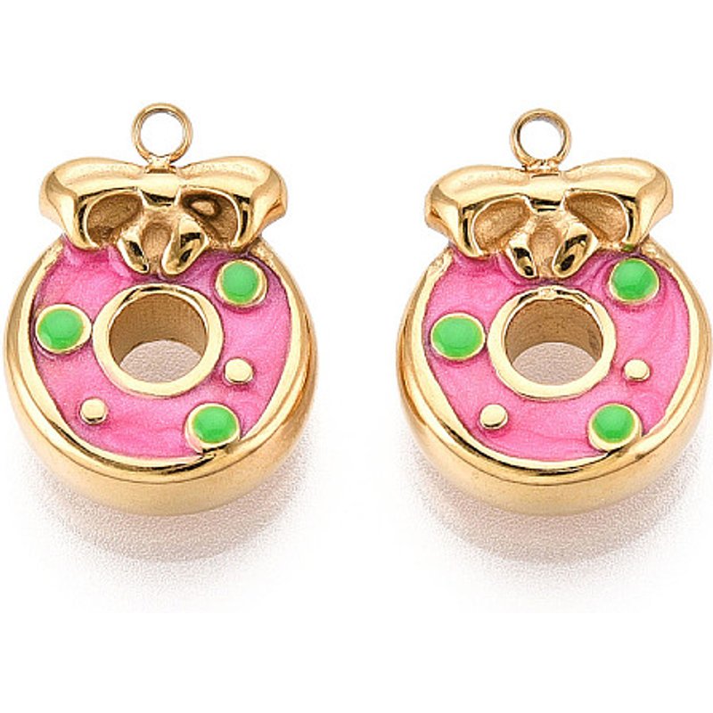 Pendentif en Émail en Acier Inoxydable 304, Donut, Rose Foncé, Plaqué Or — Breloques et pendentifs