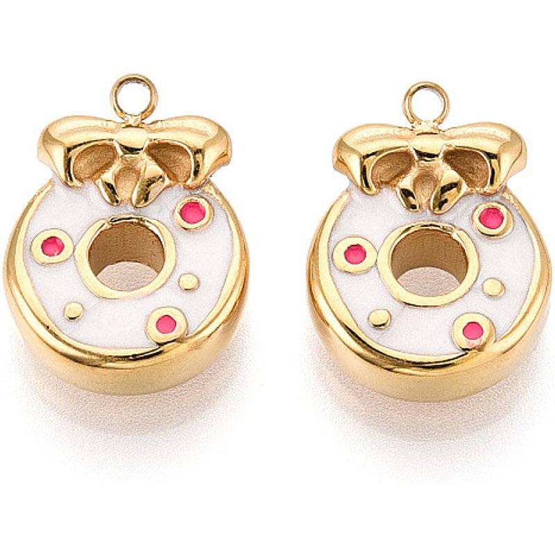 Pendentif en Émail en Acier Inoxydable 304, Donut, Plaqué Or 18K — Breloques et pendentifs