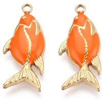 304 Stainless Steel Fish Enamel Pendant, 18K Gold Plated, Dark Orange