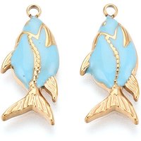 304 Stainless Steel Fish Enamel Pendant with 18K Gold Plating