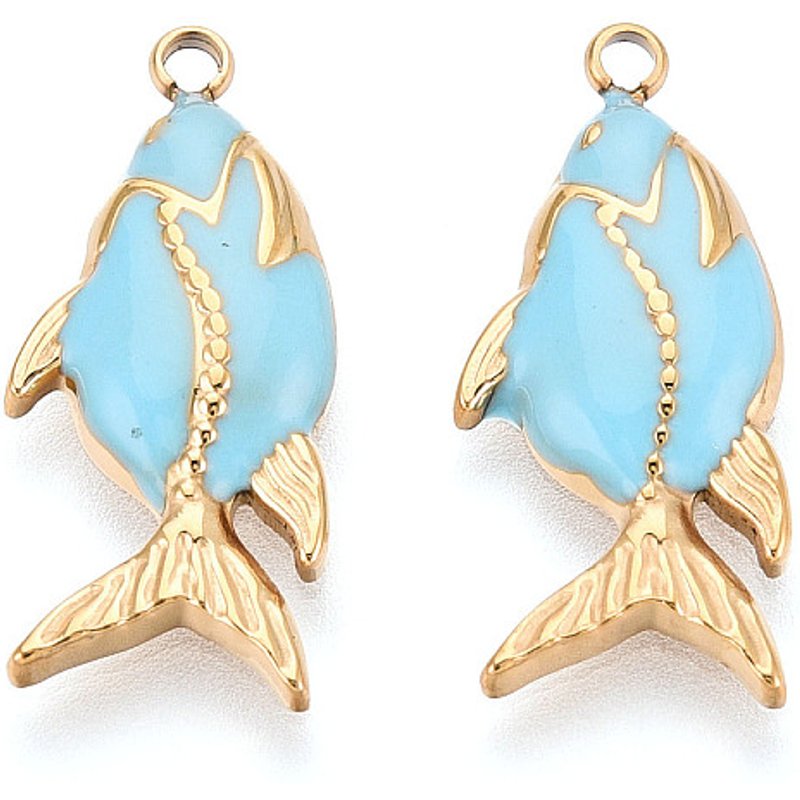 Pendentif en Émail de Poisson en Acier Inoxydable 304 avec Plaquage en Or 18K — Breloques et pendentifs